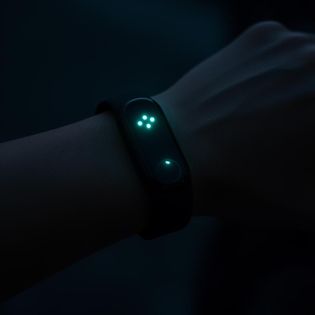 Muse band glowing on a wrist at night